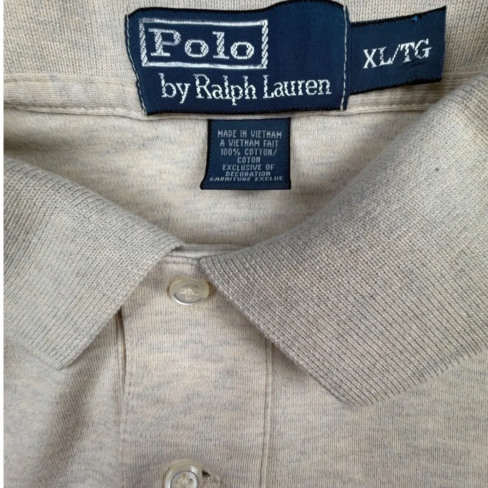 Polo Ralph Lauren Mens‎ XL Oatmeal Heather Beige Short Sleeve Cotton Polo Shirt